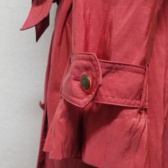 Rare Vintage 70s London Fog Red Taffeta Double Breasted Notched Collar Raincoat - Picture 8 of 16